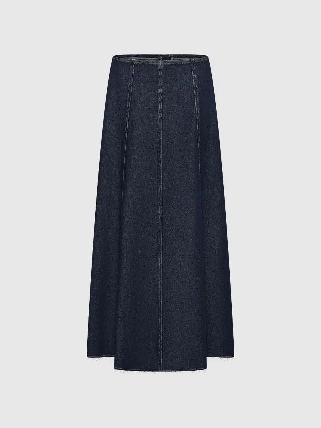 292-cotton-denim-midi-skirt-with-frayed-hem-detailing-2.webp Cotton Denim Midi Skirt With Frayed Hem Detailing