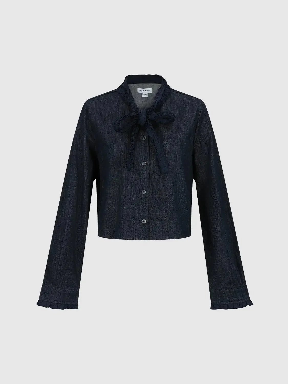 3025-ruffle-scarf-neck-denim-shirts-7.webp Ruffle Scarf Neck Denim Shirts