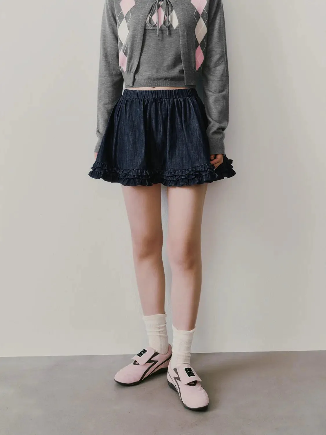 3066-pull-on-ruffle-hem-denim-mini-skirts-1.webp Pull On Ruffle Hem Denim Mini Skirts
