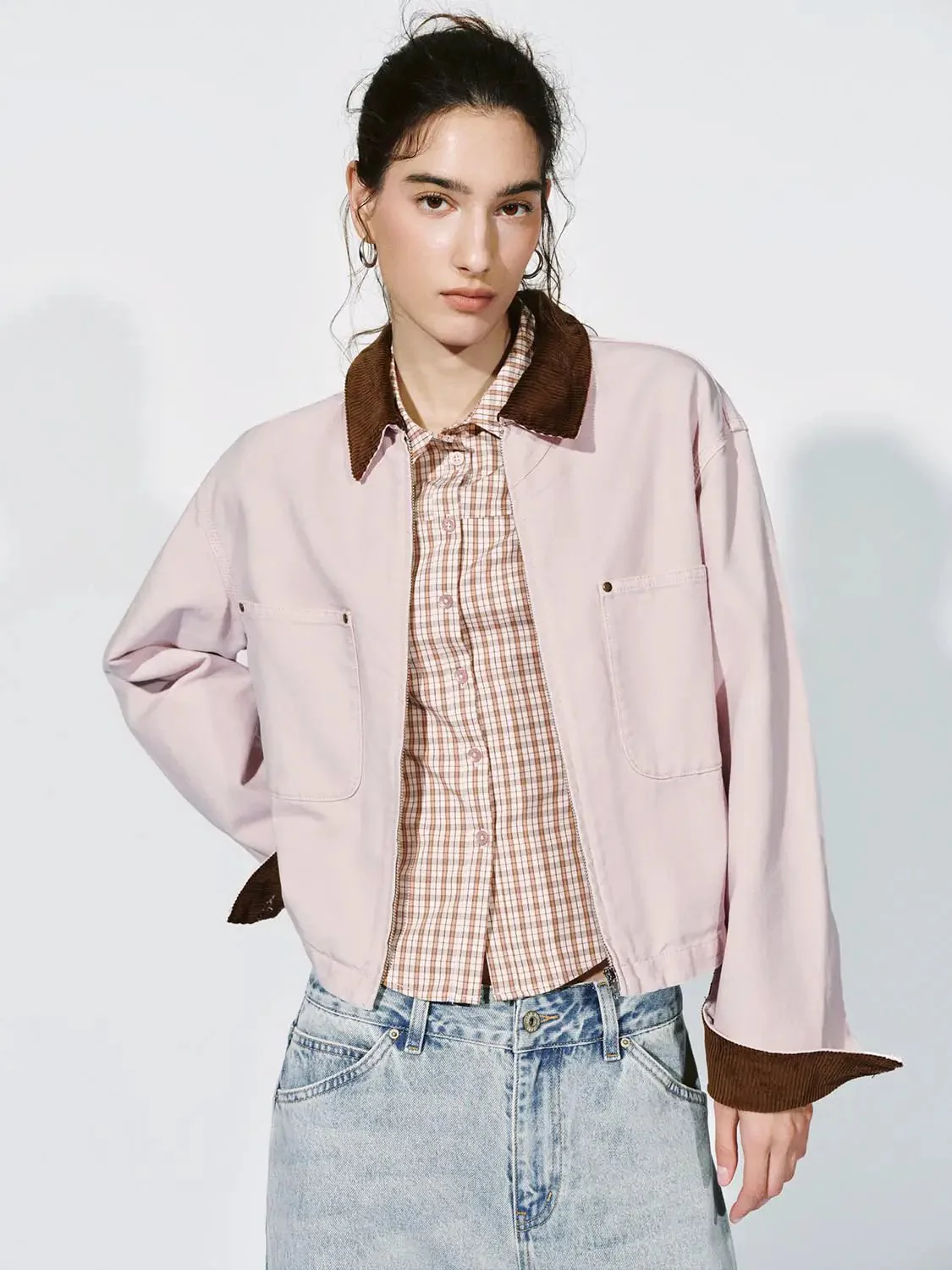 Contrast Collar Patch Pocket Denim Jackets
