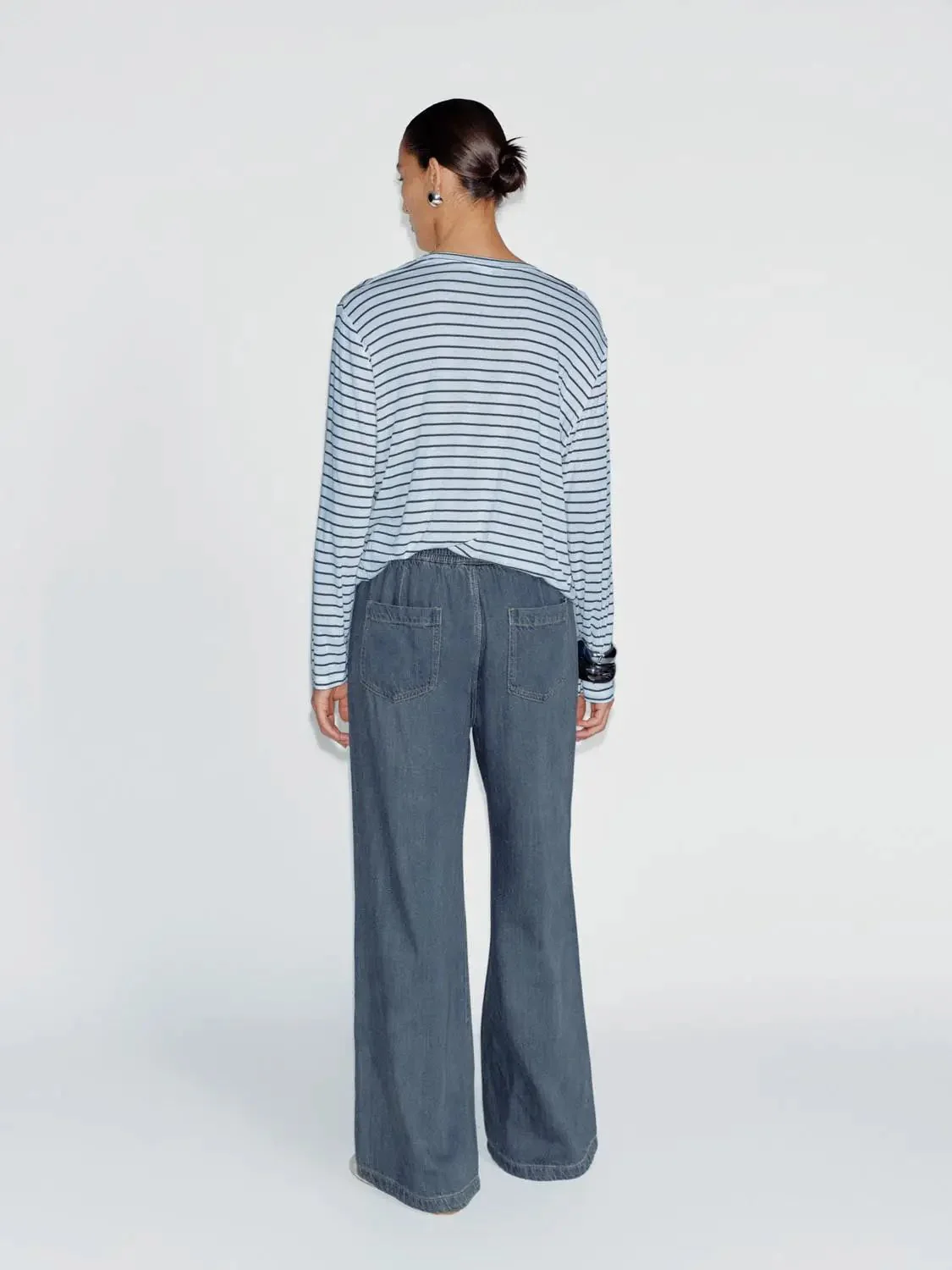 Drawstring Pull On Patch Pocket Wide Leg Jeans