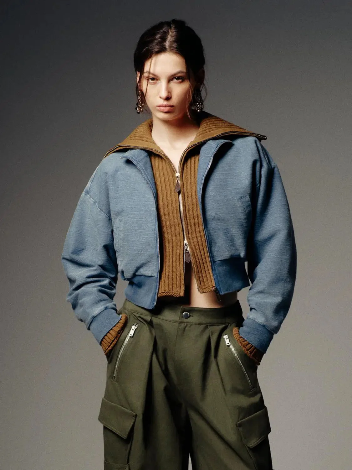 3250-mock-neck-cropped-denim-bomber-jackets-1.webp Mock Neck Cropped Denim Bomber Jackets