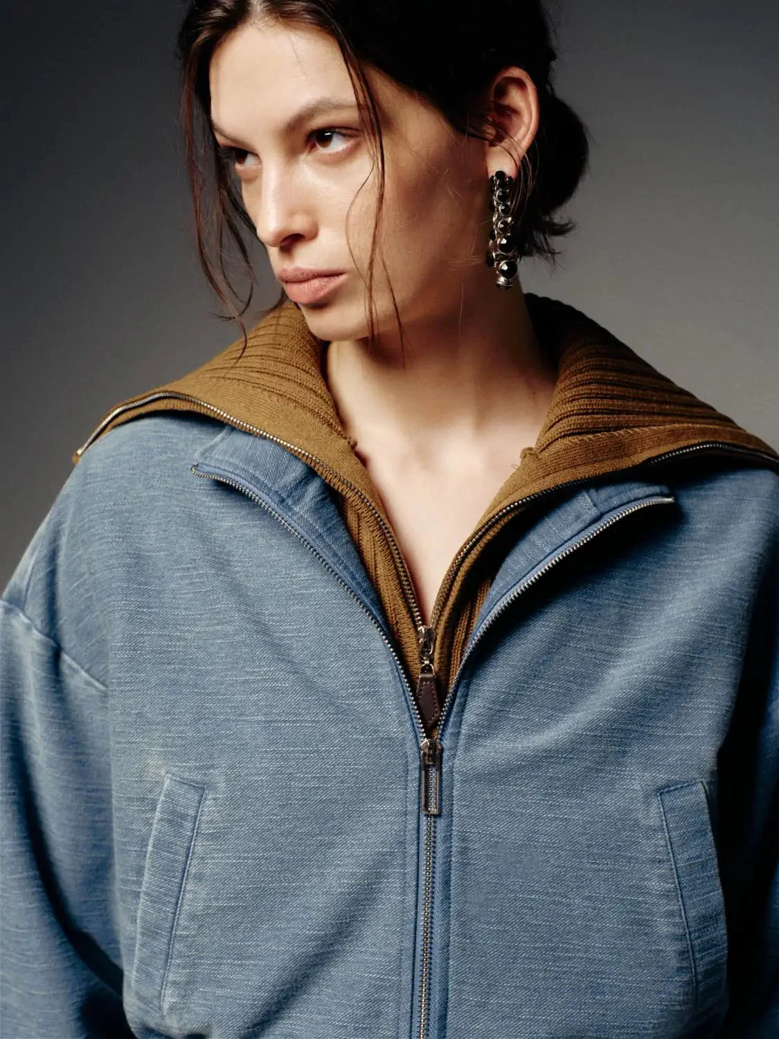 3250-mock-neck-cropped-denim-bomber-jackets-3.webp Mock Neck Cropped Denim Bomber Jackets