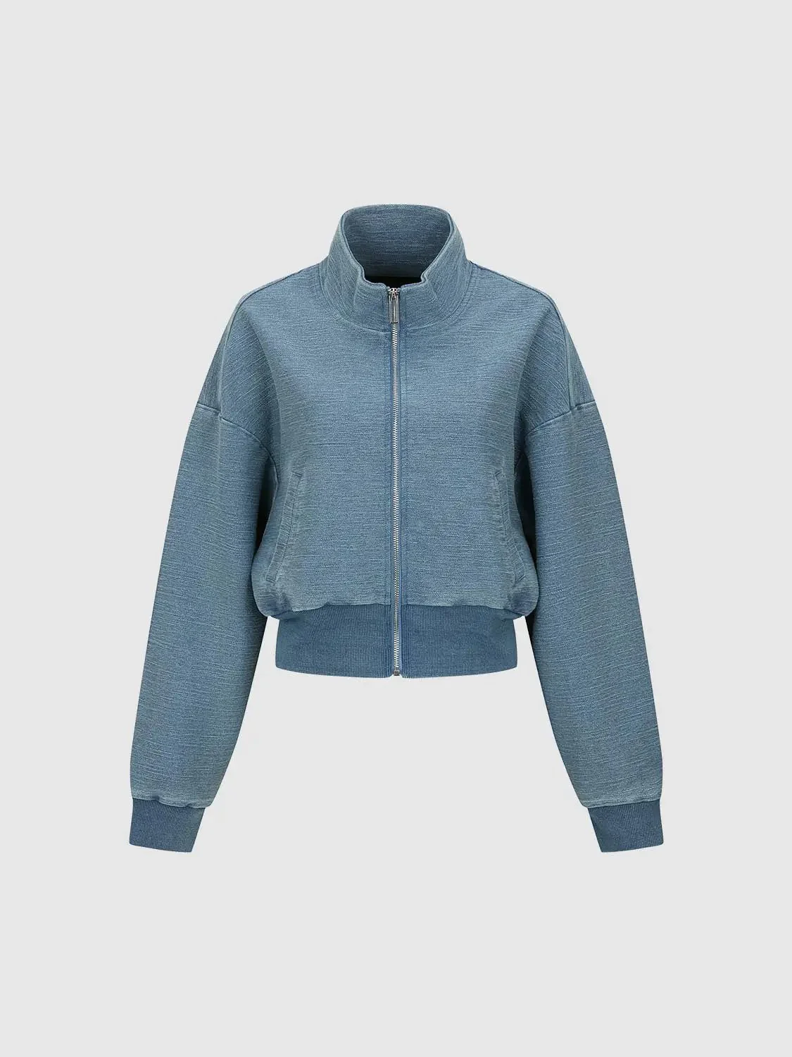3250-mock-neck-cropped-denim-bomber-jackets-7.webp Mock Neck Cropped Denim Bomber Jackets