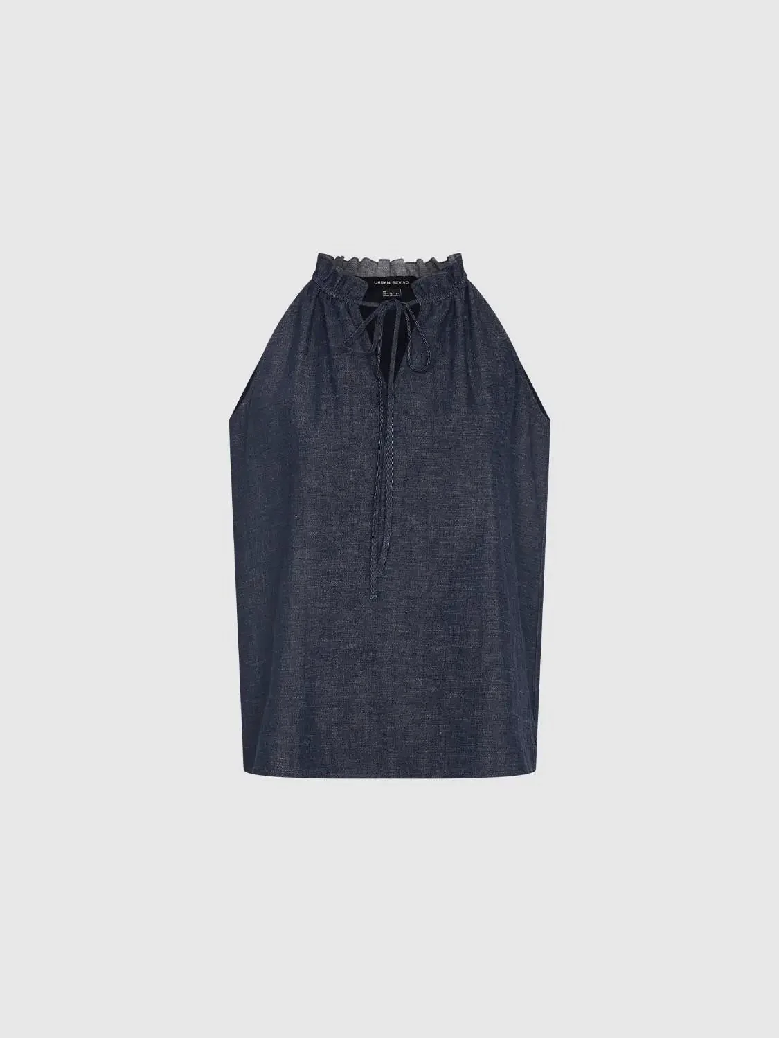3357-ruffle-tie-neck-sleeveless-denim-shirts-7.webp Ruffle Tie Neck Sleeveless Denim Shirts