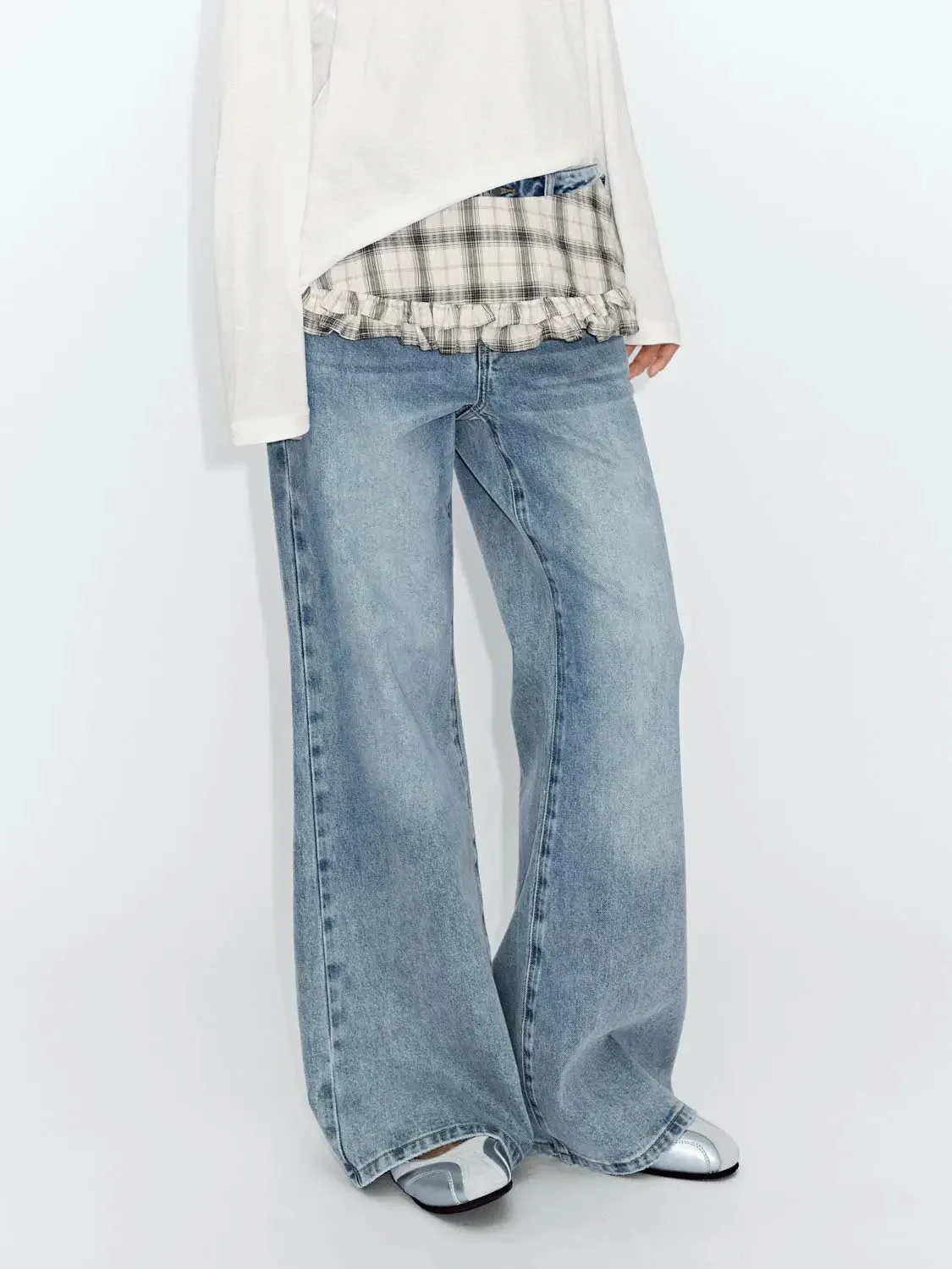 3409-check-skirts-overlay-flare-leg-jeans-3.webp Check Skirts Overlay Flare Leg Jeans