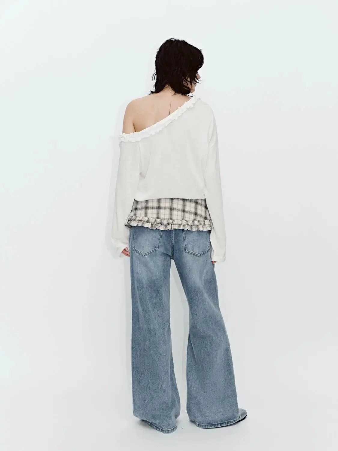 3409-check-skirts-overlay-flare-leg-jeans-4.webp Check Skirts Overlay Flare Leg Jeans
