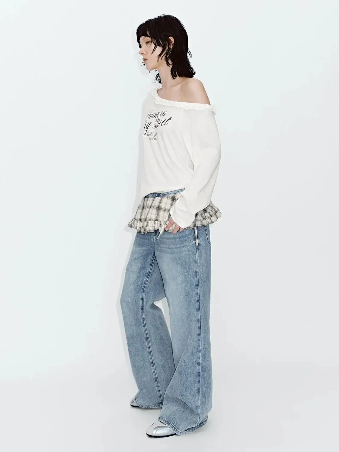 3409-check-skirts-overlay-flare-leg-jeans-6.webp Check Skirts Overlay Flare Leg Jeans