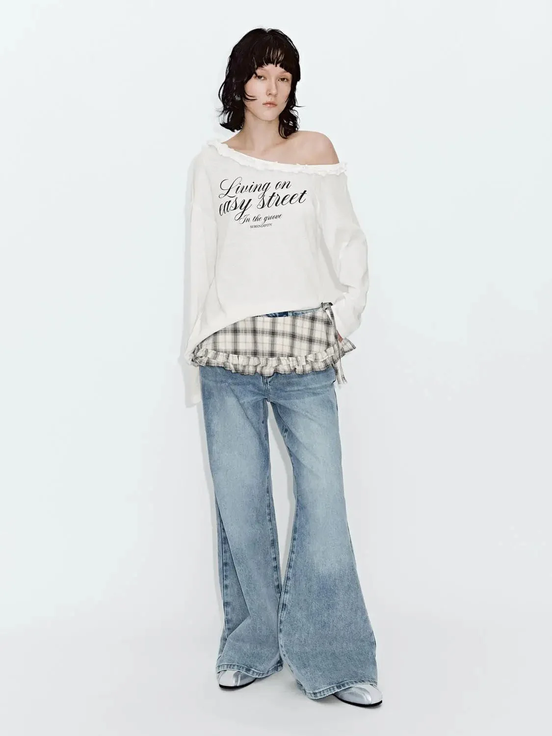 3409-check-skirts-overlay-flare-leg-jeans-7.webp Check Skirts Overlay Flare Leg Jeans