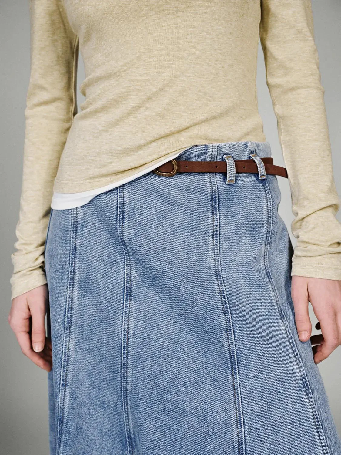 351-cotton-denim-belted-seamed-midi-a-line-skirt-5.webp Cotton Denim Belted Seamed Midi A Line Skirt