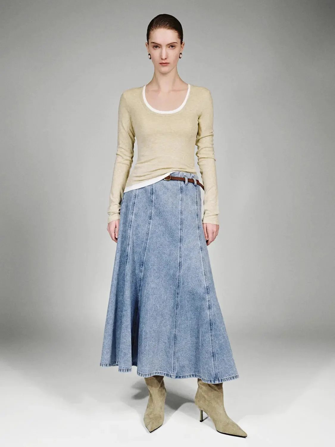 351-cotton-denim-belted-seamed-midi-a-line-skirt-7.webp Cotton Denim Belted Seamed Midi A Line Skirt