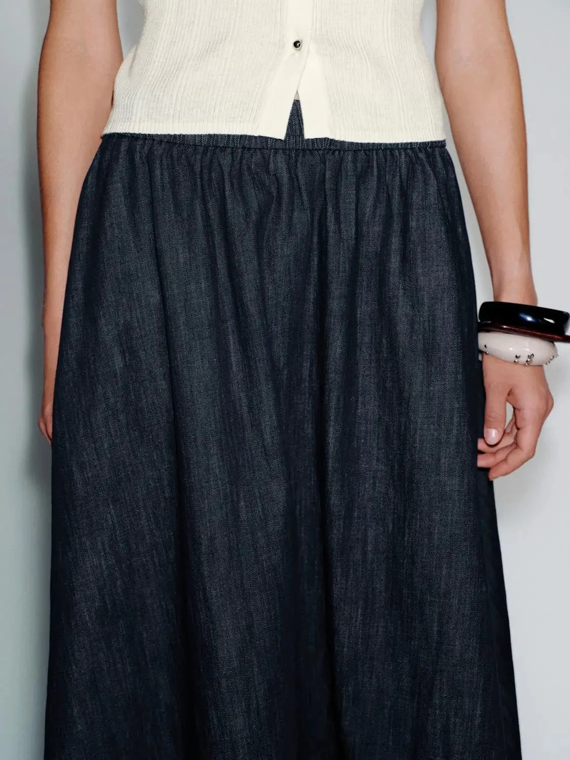365-cotton-denim-midi-elastic-waist-pull-on-skirts-5.webp Cotton Denim Midi Elastic Waist Pull On Skirts
