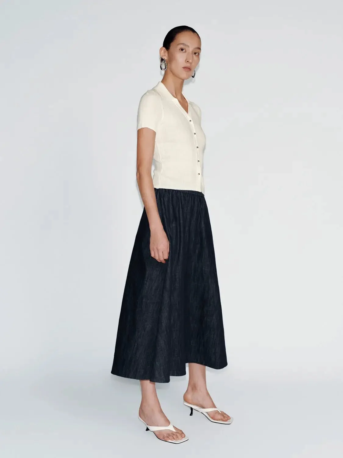 365-cotton-denim-midi-elastic-waist-pull-on-skirts-6.webp Cotton Denim Midi Elastic Waist Pull On Skirts