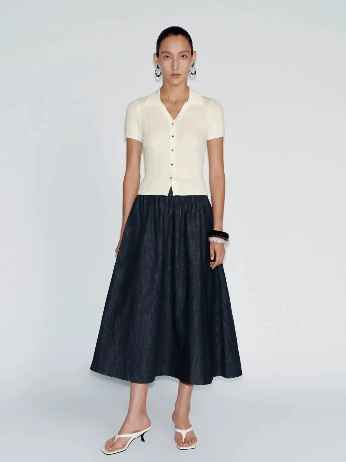 365-cotton-denim-midi-elastic-waist-pull-on-skirts-7.webp Cotton Denim Midi Elastic Waist Pull On Skirts