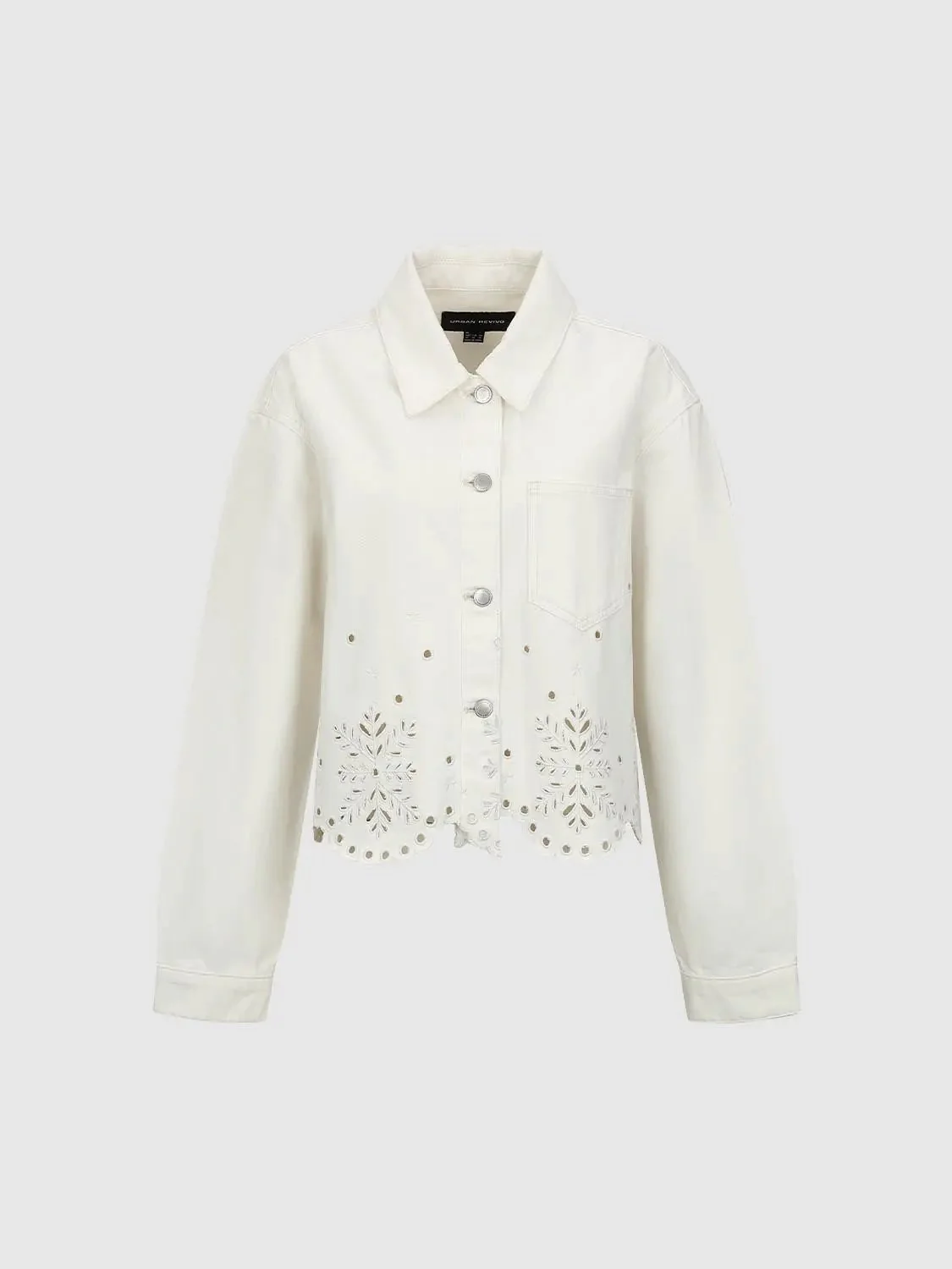Guipure Lace Detail Button Up Denim Jackets