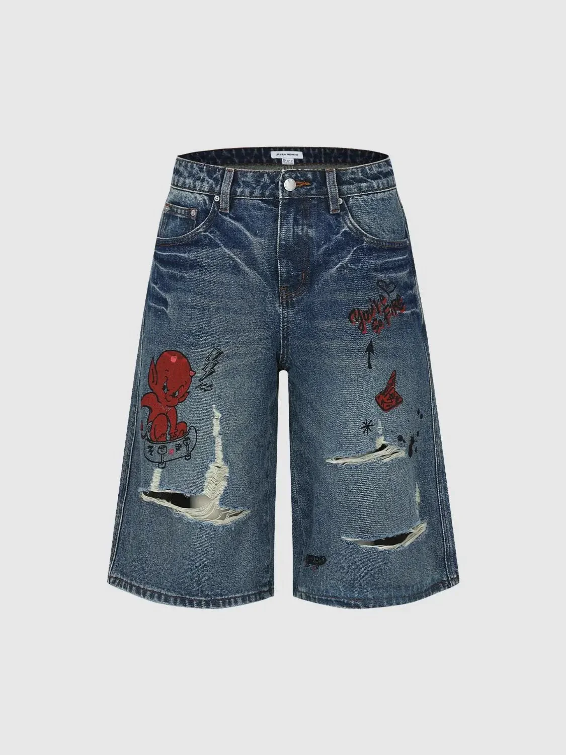 3719-printed-raw-detail-denim-shorts-2.webp Printed Raw Detail Denim Shorts