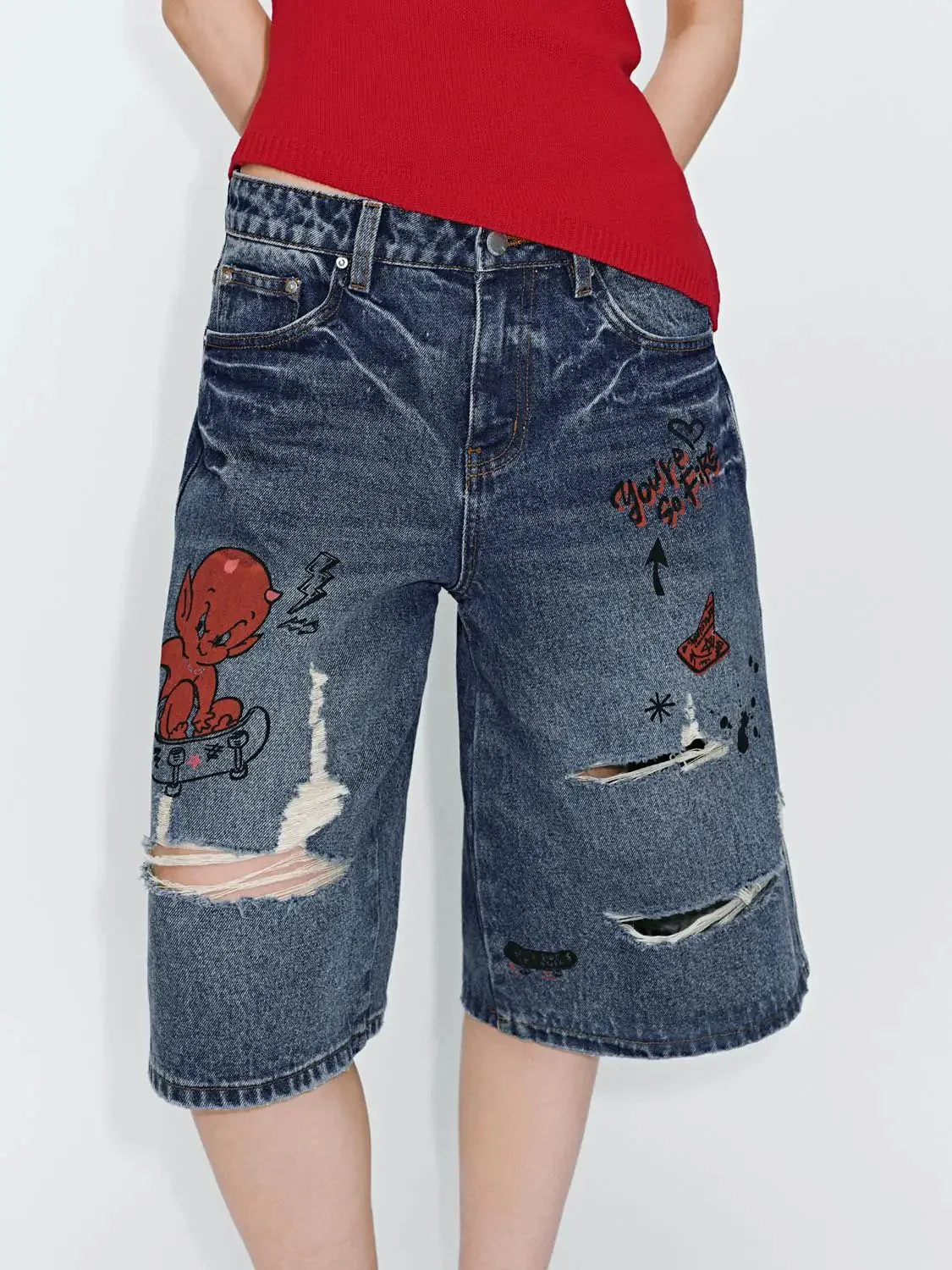 3719-printed-raw-detail-denim-shorts-5.webp Printed Raw Detail Denim Shorts