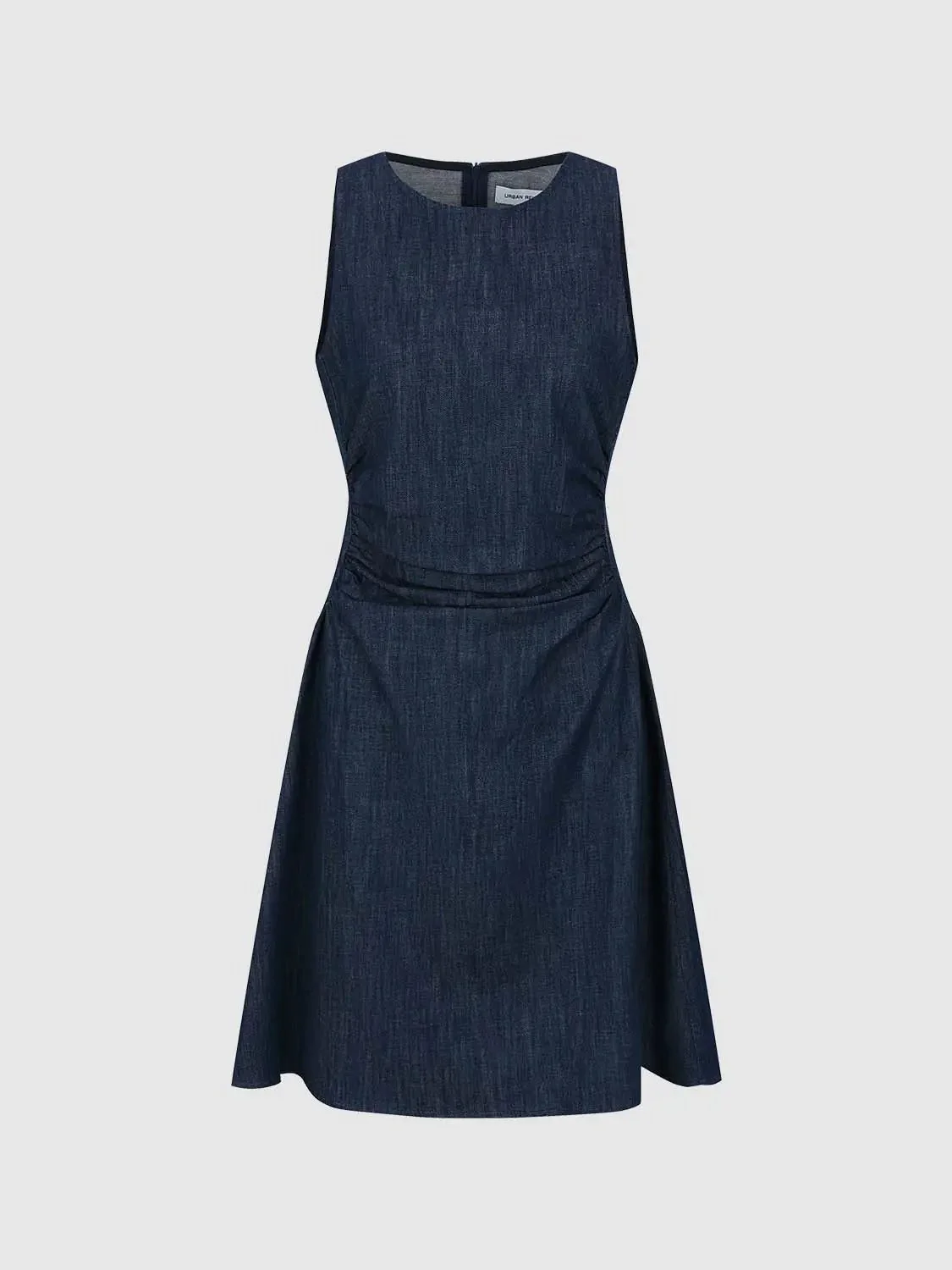 3733-sleeveless-ruched-waist-denim-midi-dresses-7.webp Sleeveless Ruched Waist Denim Midi Dresses