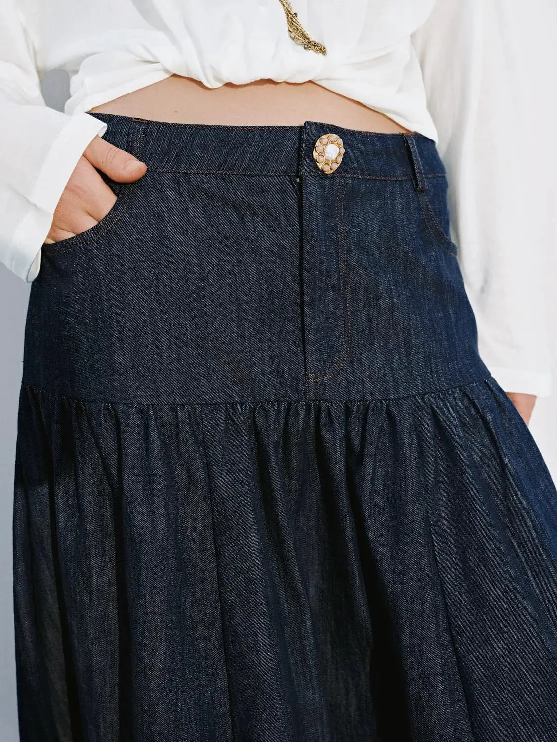 3810-elegant-cotton-denim-midi-ruffle-tiered-skirts-5.webp Elegant Cotton Denim Midi Ruffle Tiered Skirts