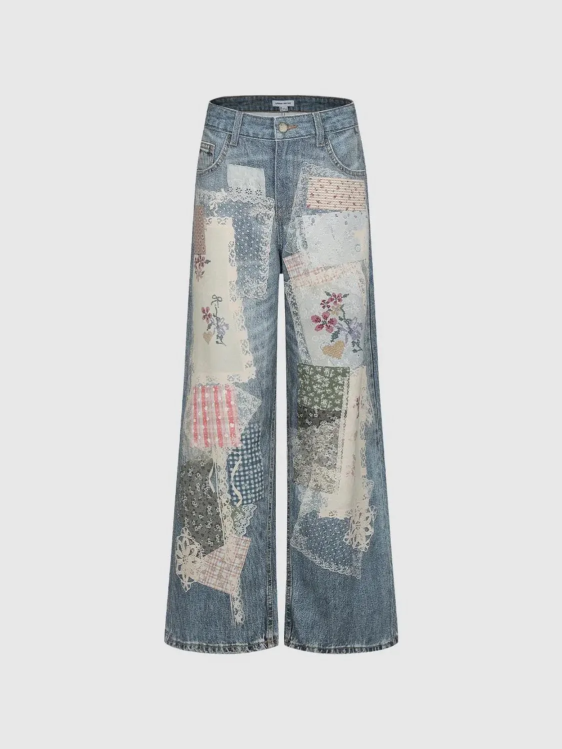 3836-patchwork-denim-with-floral-lace-wide-leg-jeans-2.webp Patchwork Denim With Floral Lace Wide Leg Jeans