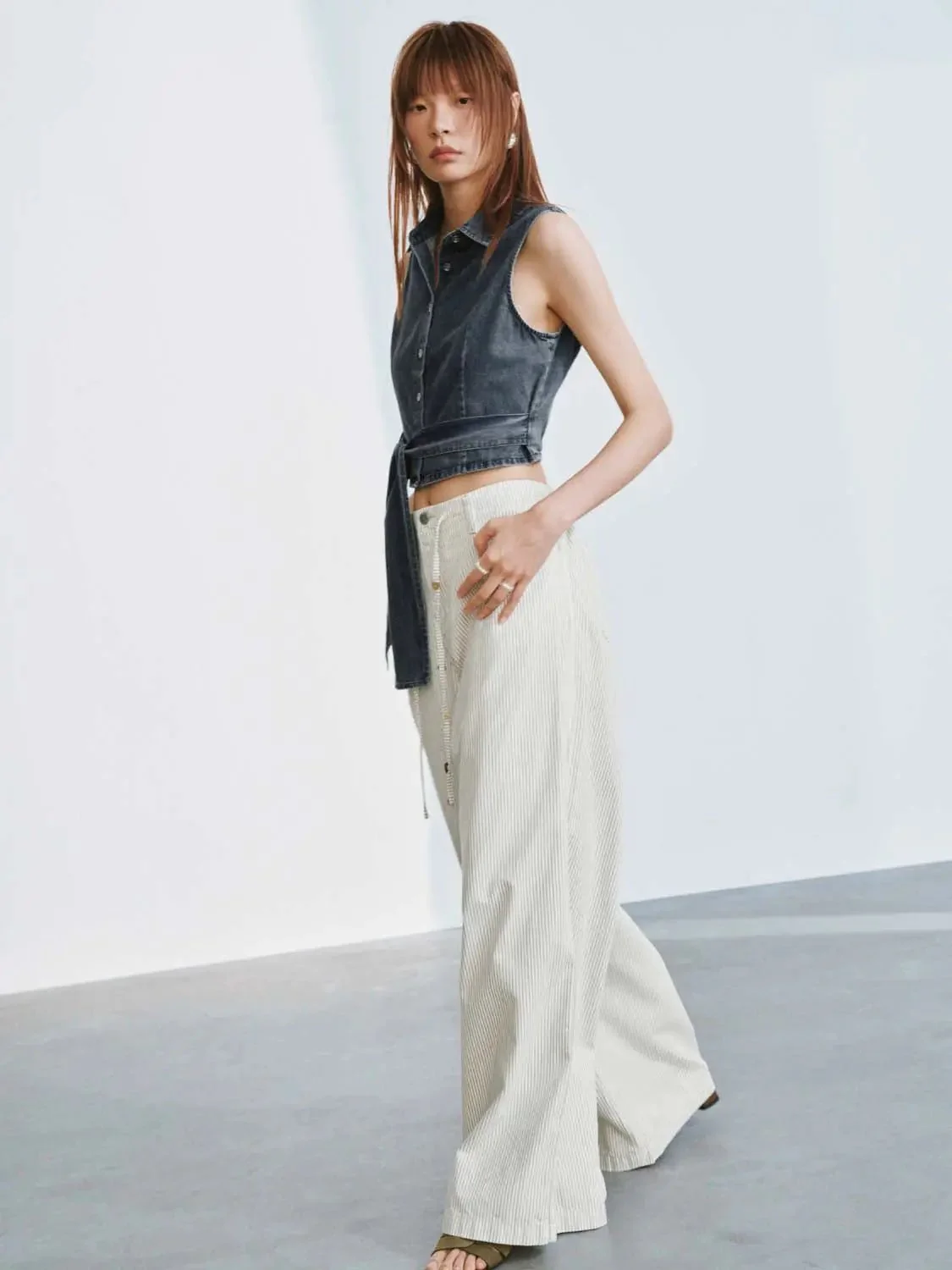 Tie-Front Sleeveless Denim Shirts