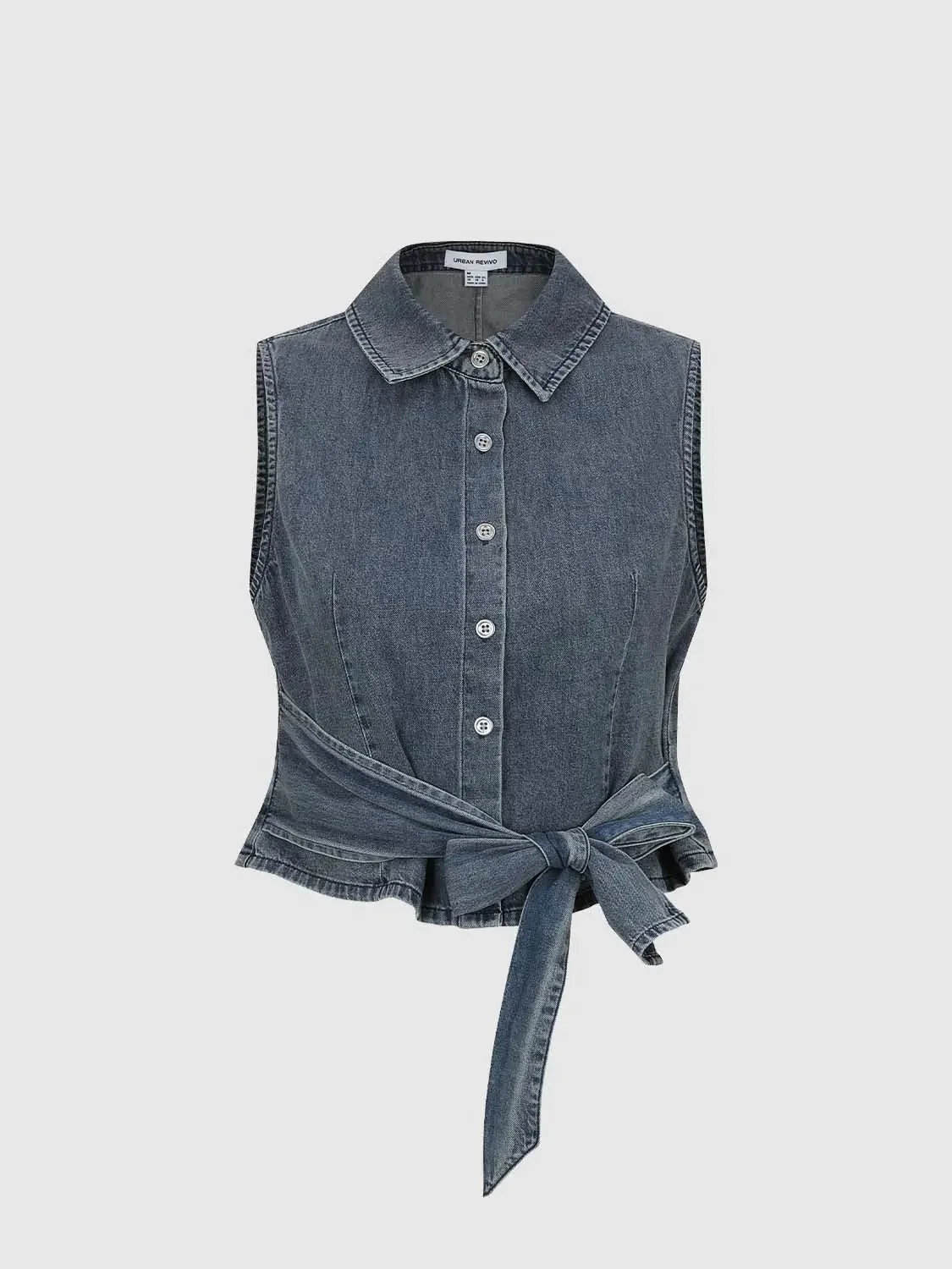 Tie-Front Sleeveless Denim Shirts