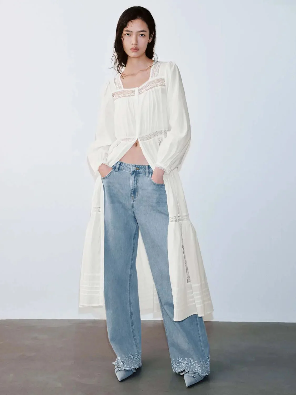 3895-lace-trim-wide-leg-jeans-4.webp Lace Trim Wide Leg Jeans