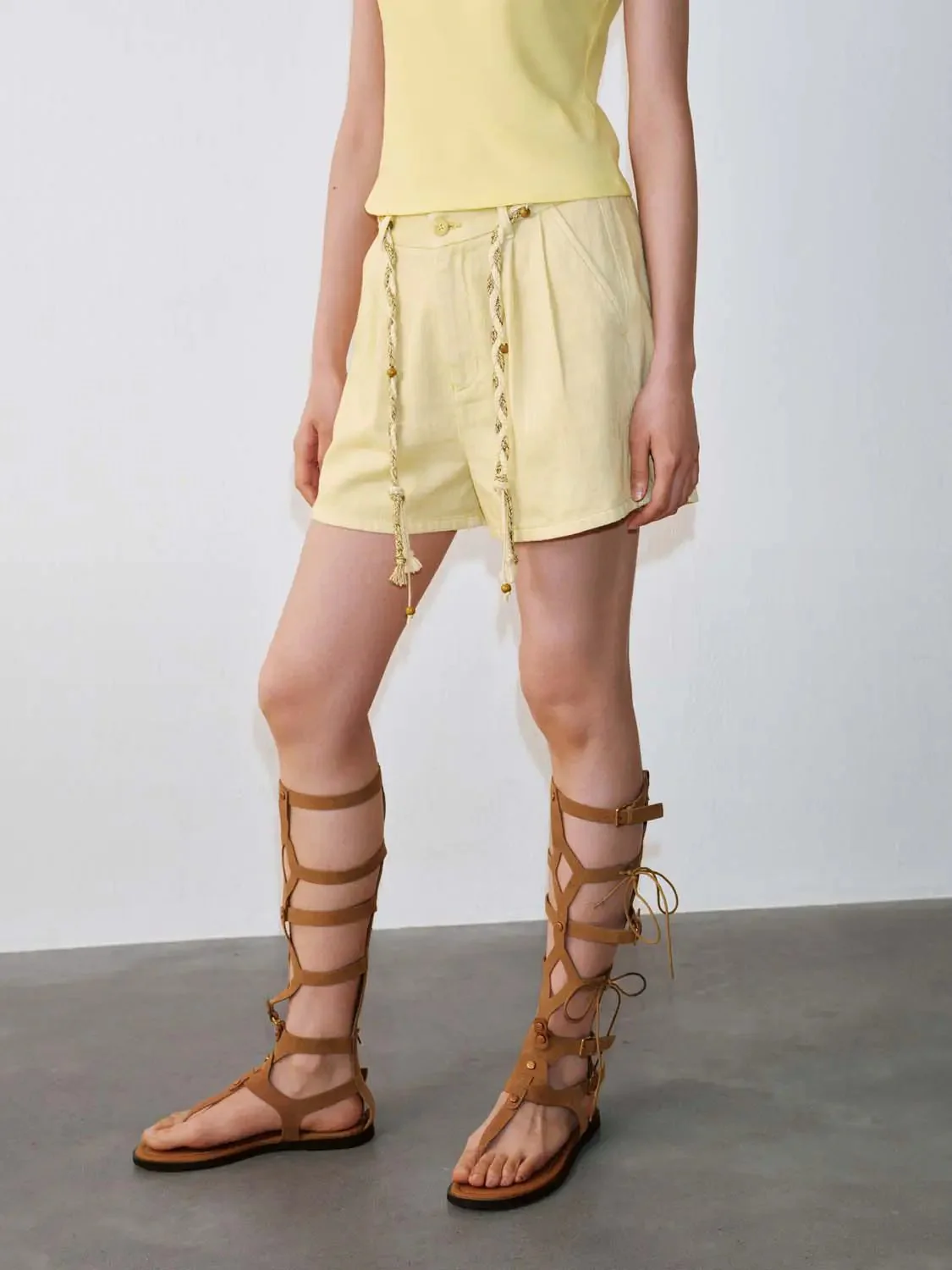 String Detail Denim Shorts