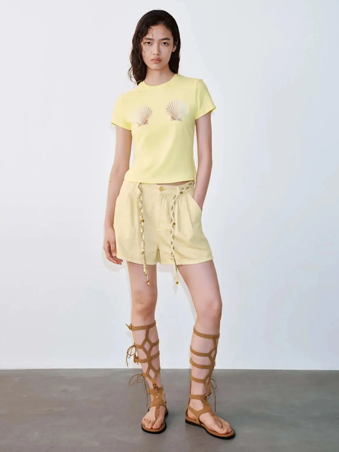 String Detail Denim Shorts