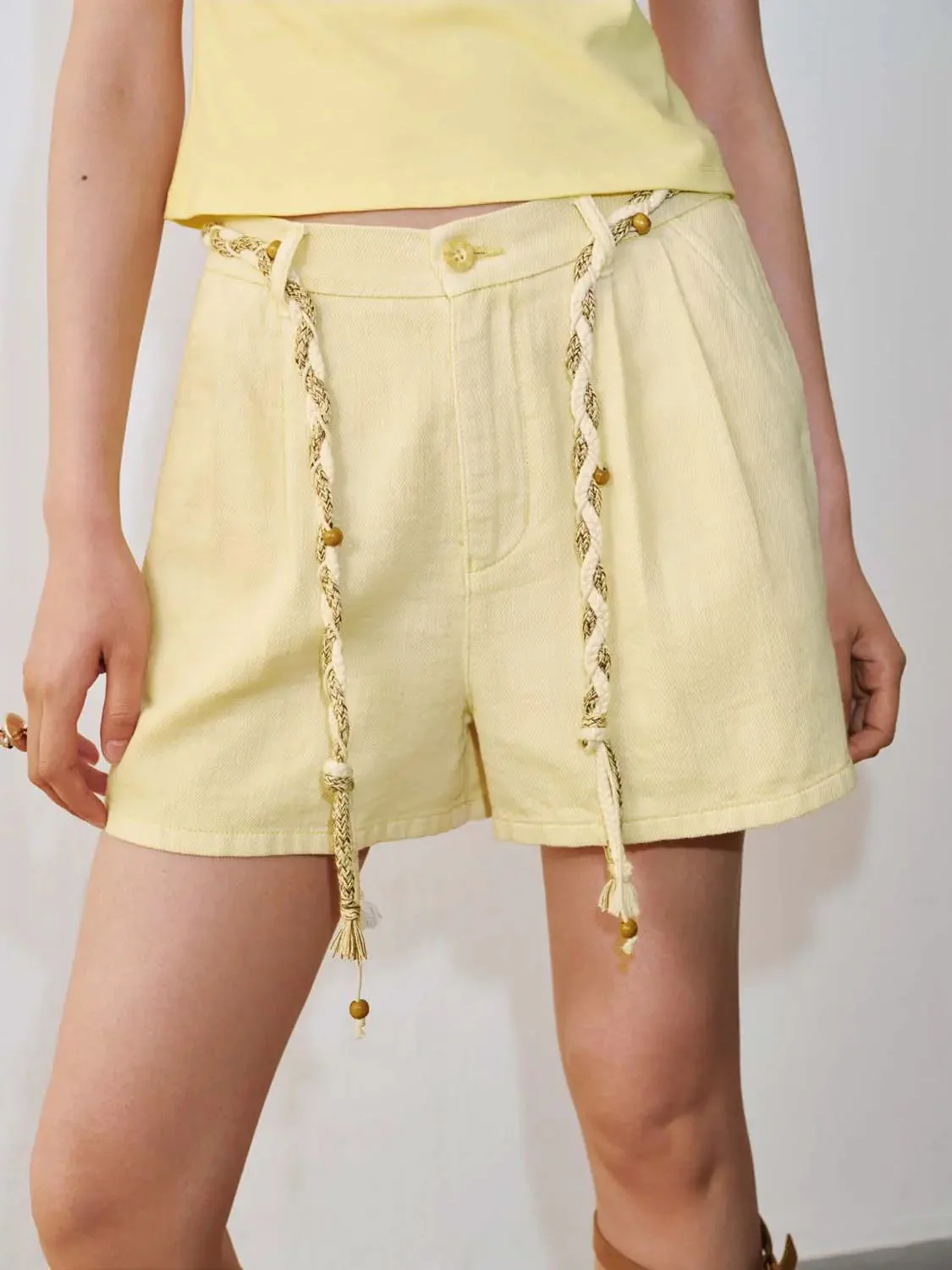 String Detail Denim Shorts