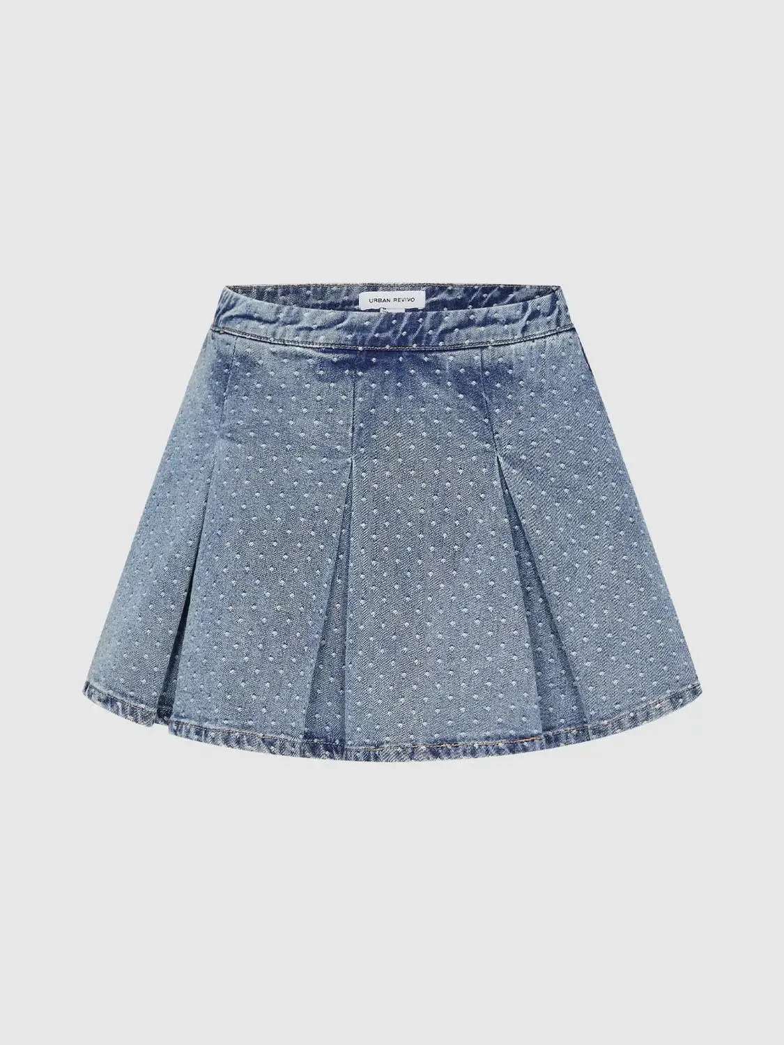 4001-polka-dotted-pleated-denim-mini-skirts-2.webp Polka Dotted Pleated Denim Mini Skirts