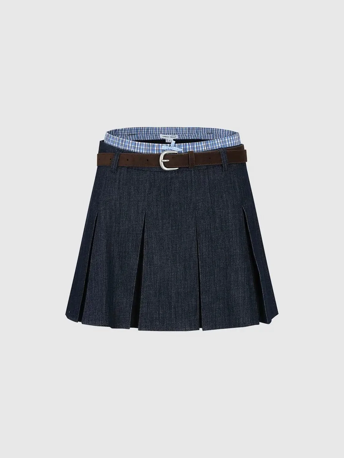 4110-contrast-trim-belted-pleated-denim-mini-skirts-2.webp Contrast Trim Belted Pleated Denim Mini Skirts
