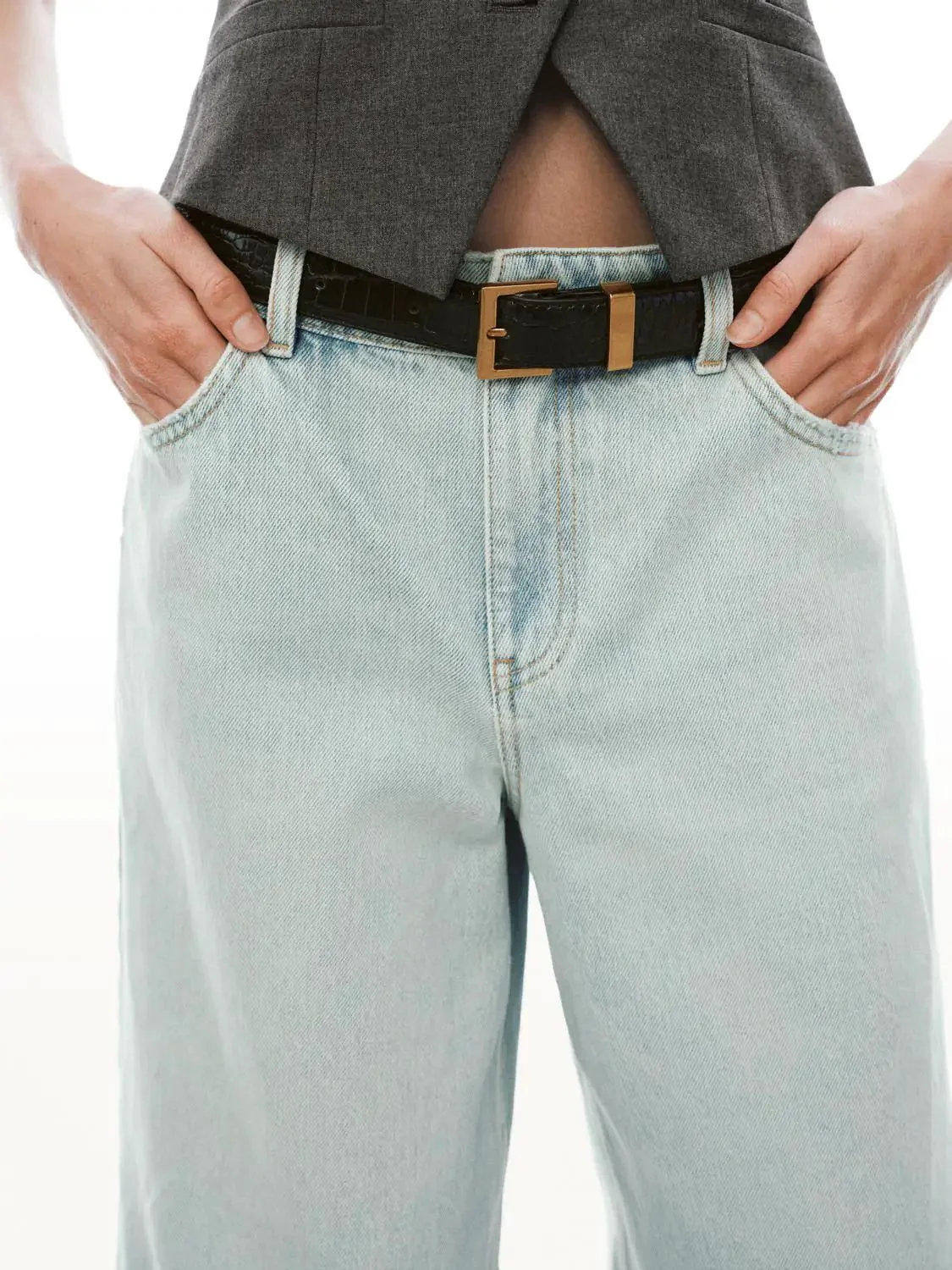 Belted Wide Leg Denim Shorts