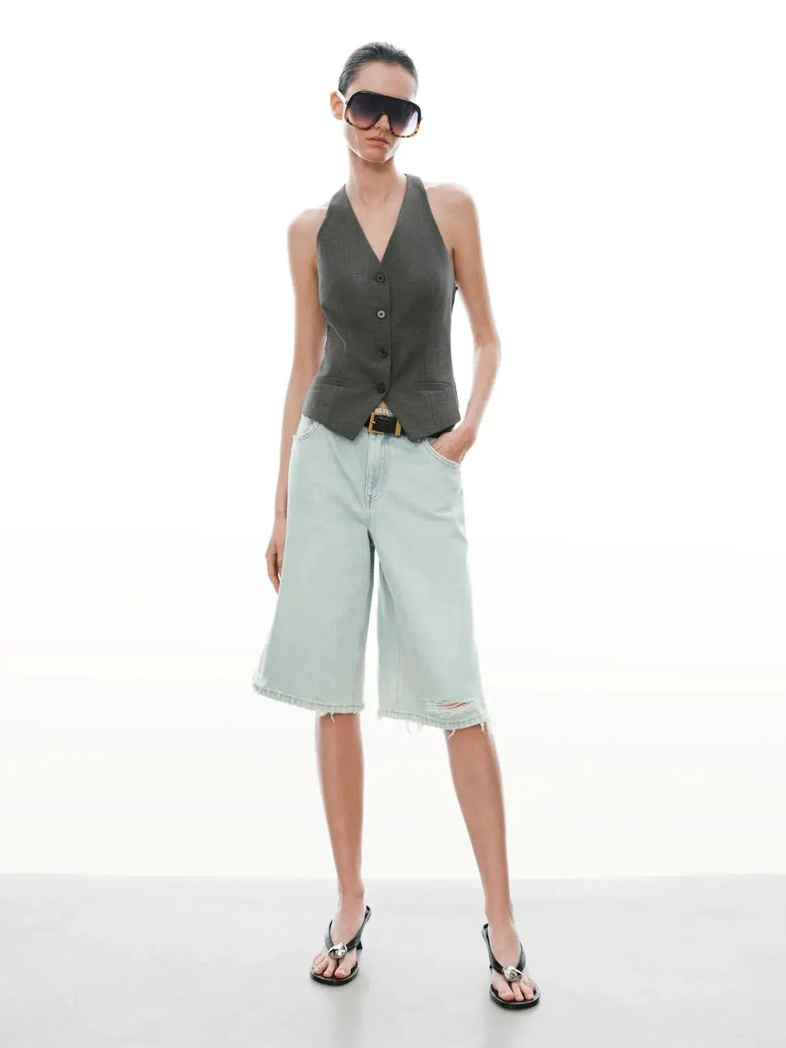 Belted Wide Leg Denim Shorts