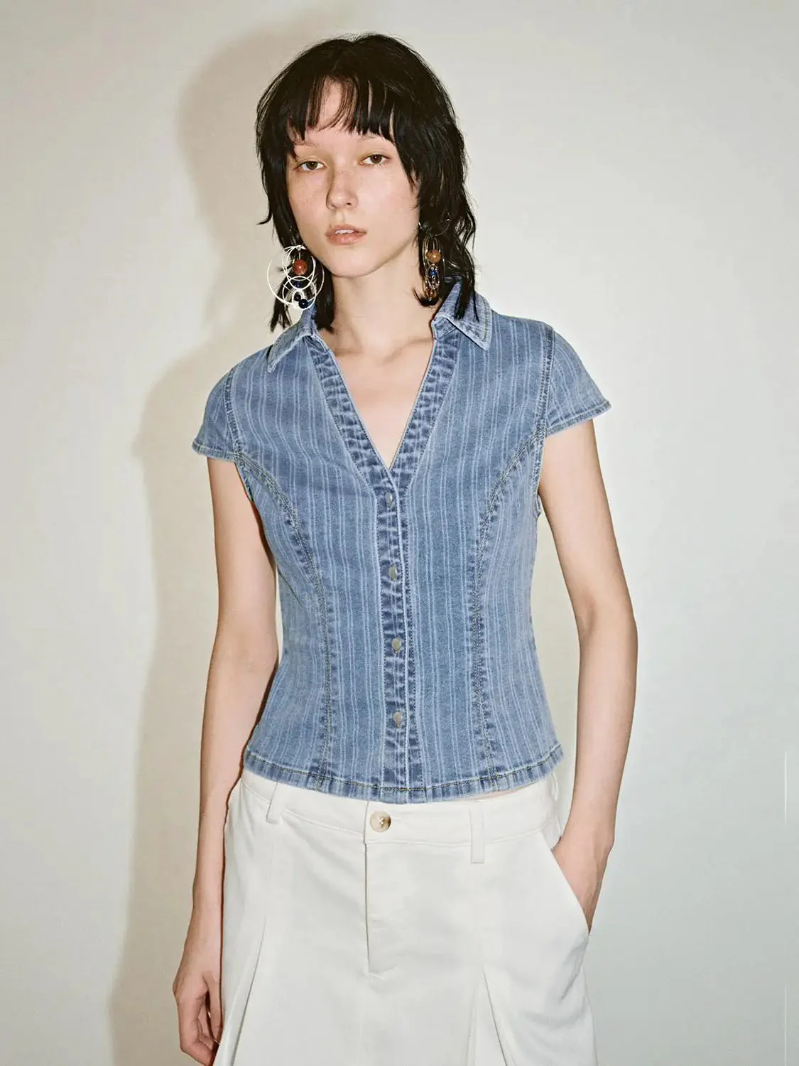 4138-striped-button-up-short-sleeve-denim-shirts-1.webp Striped Button Up Short Sleeve Denim Shirts