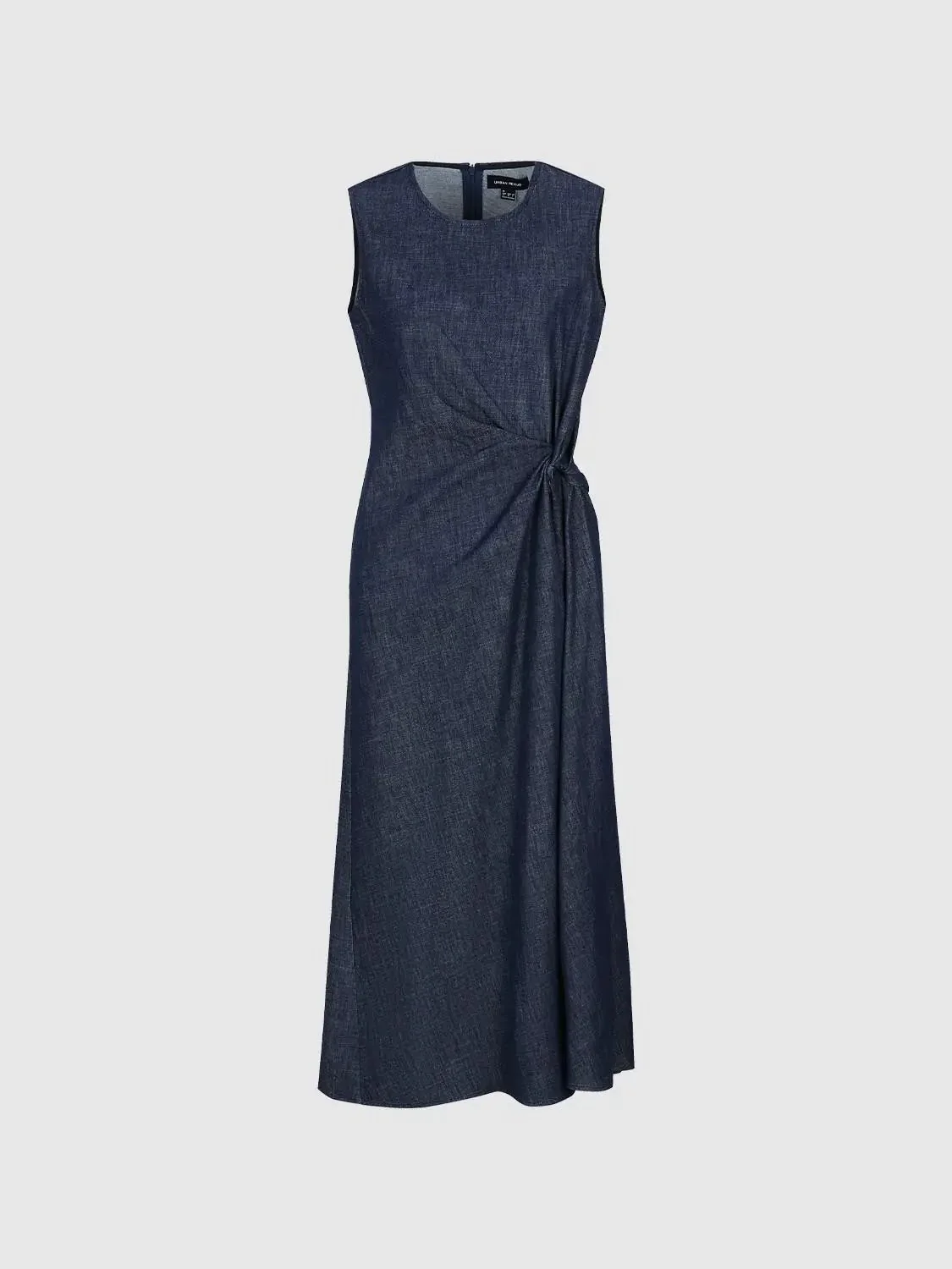 415-knot-front-denim-midi-dress-with-clean-silhouette-dresses-7.webp Knot Front Denim Midi Dress With Clean Silhouette Dresses