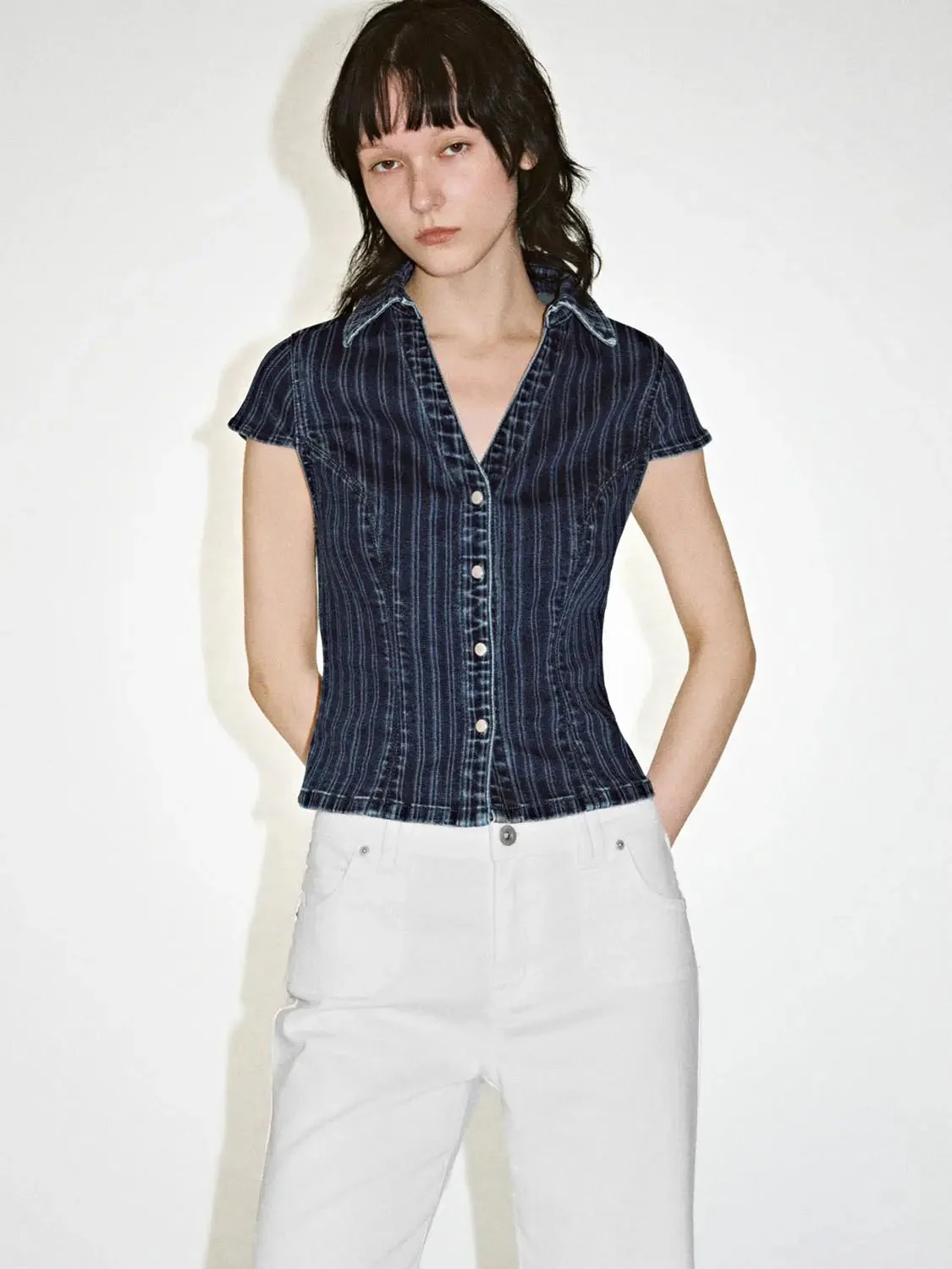 4150-striped-button-up-short-sleeve-denim-shirts-1.webp Striped Button Up Short Sleeve Denim Shirts