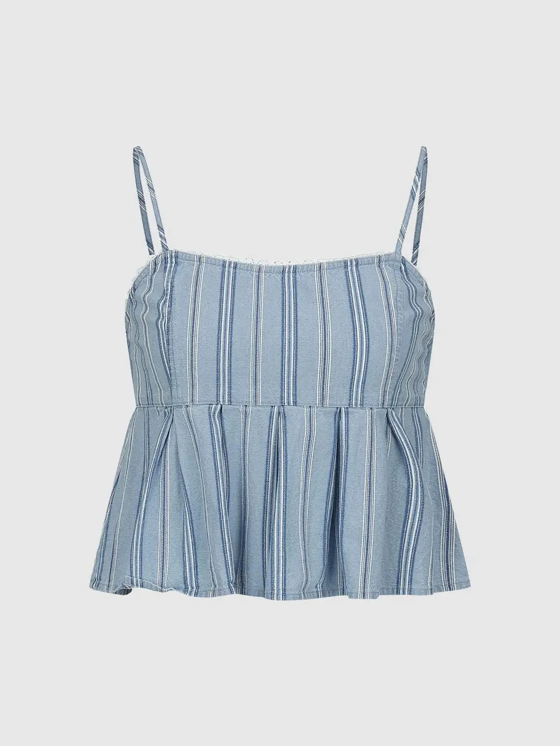 Striped Strappy Pleated Denim Shirts