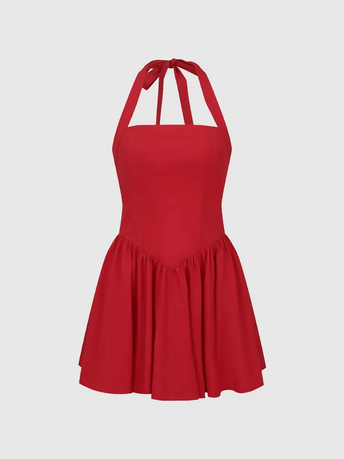42-halter-neck-shirring-detail-a-line-mini-dresses-for-summer-4.webp Halter Neck Shirring Detail A-Line Mini Dresses For Summer