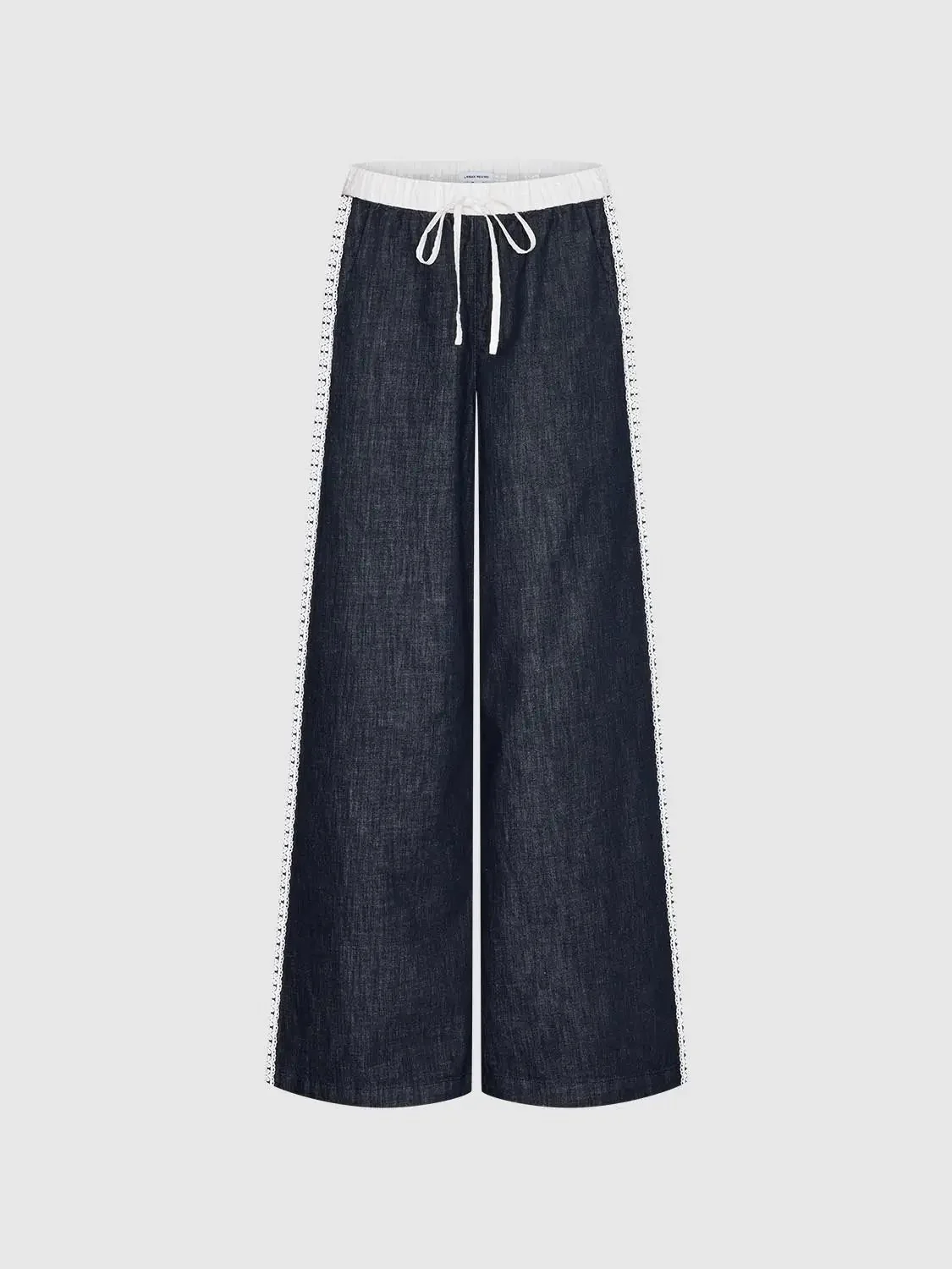 4265-contrast-trim-drawstring-flare-leg-jeans-1.webp Contrast Trim Drawstring Flare Leg Jeans