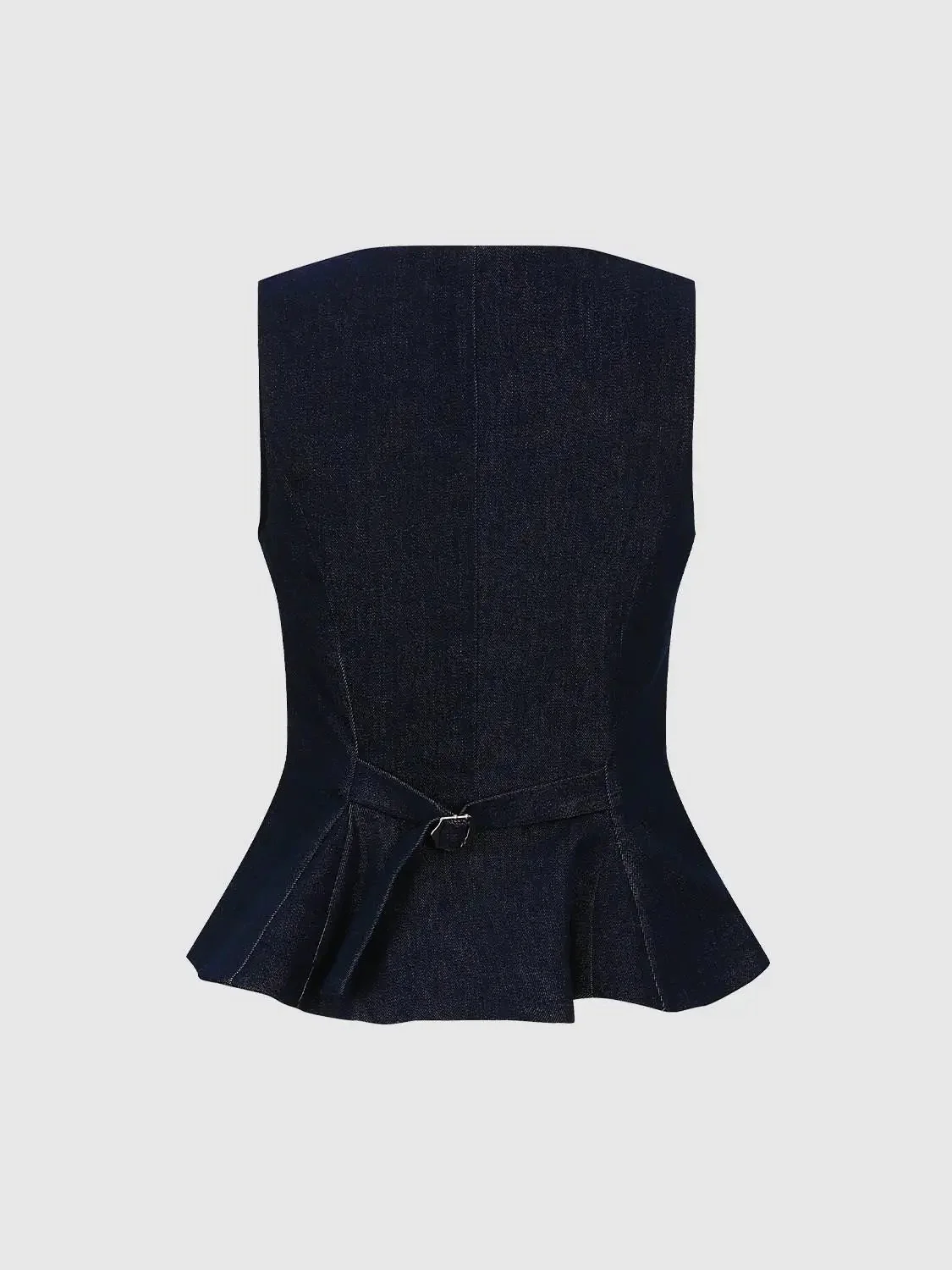 428-square-neck-ruffle-hem-button-detail-sleeveless-denim-shirts-2.webp Square Neck Ruffle Hem Button Detail Sleeveless Denim Shirts