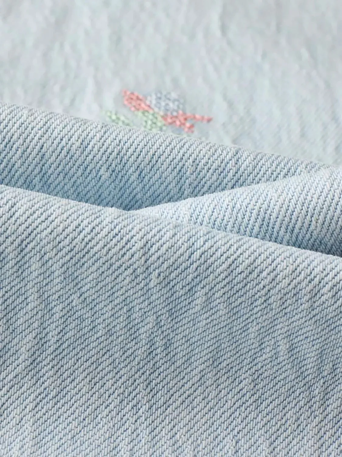 Embroidered Washed Wide Leg Jeans