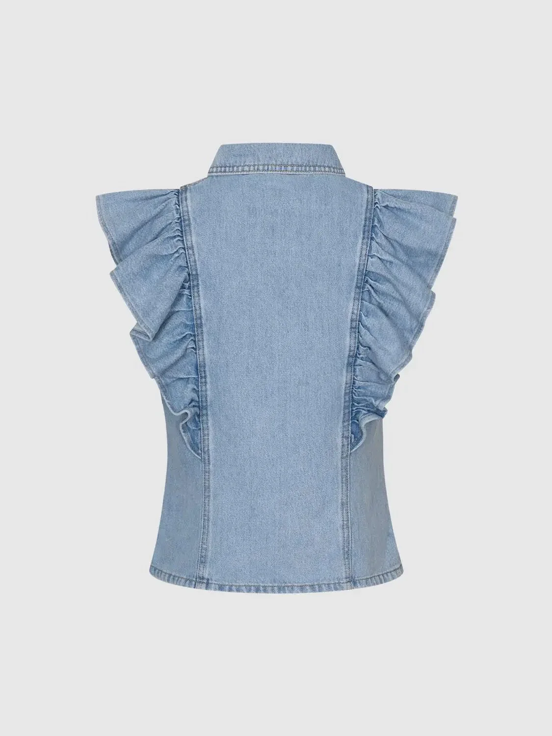 4364-ruffle-capped-sleeve-button-detail-denim-shirts-2.webp Ruffle Capped Sleeve Button Detail Denim Shirts