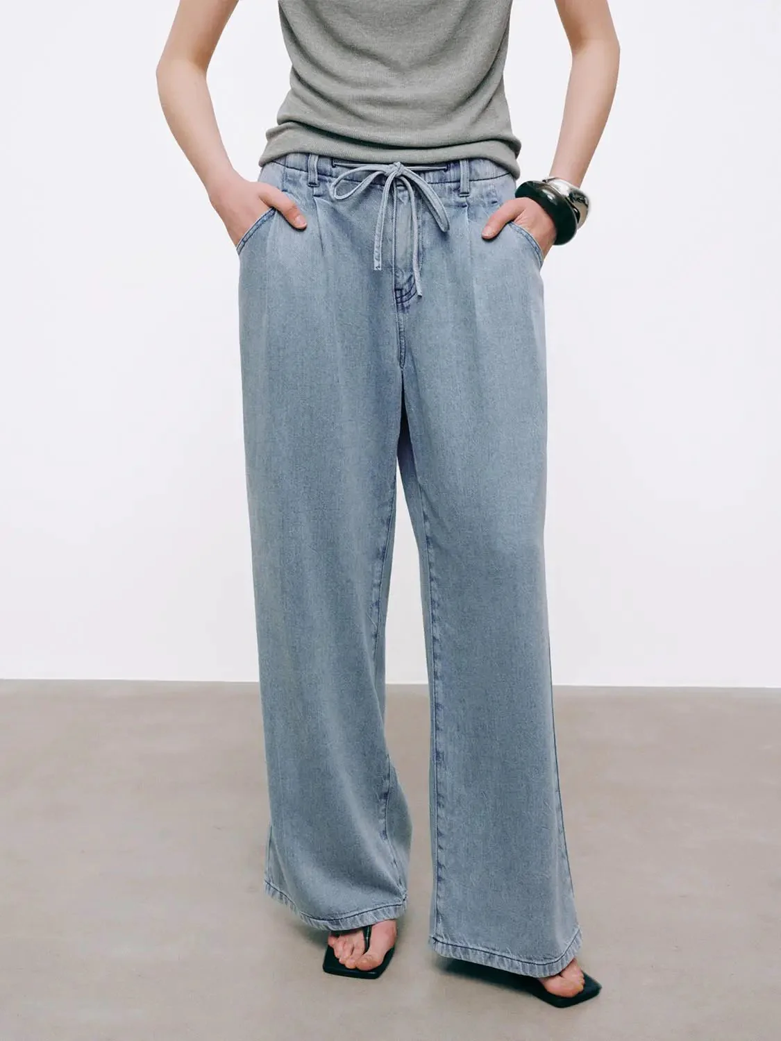 Drawstring Flare Leg Jeans