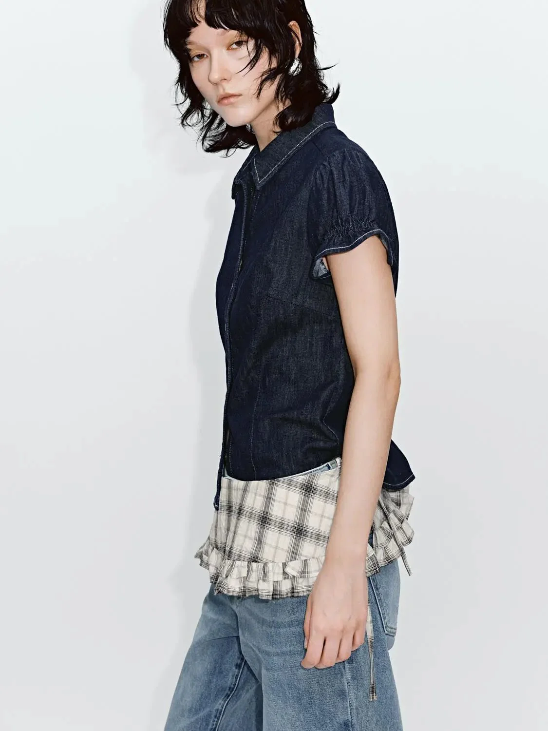 4426-puff-short-sleeve-skinny-fit-denim-shirts-2.webp Puff Short Sleeve Skinny-Fit Denim Shirts