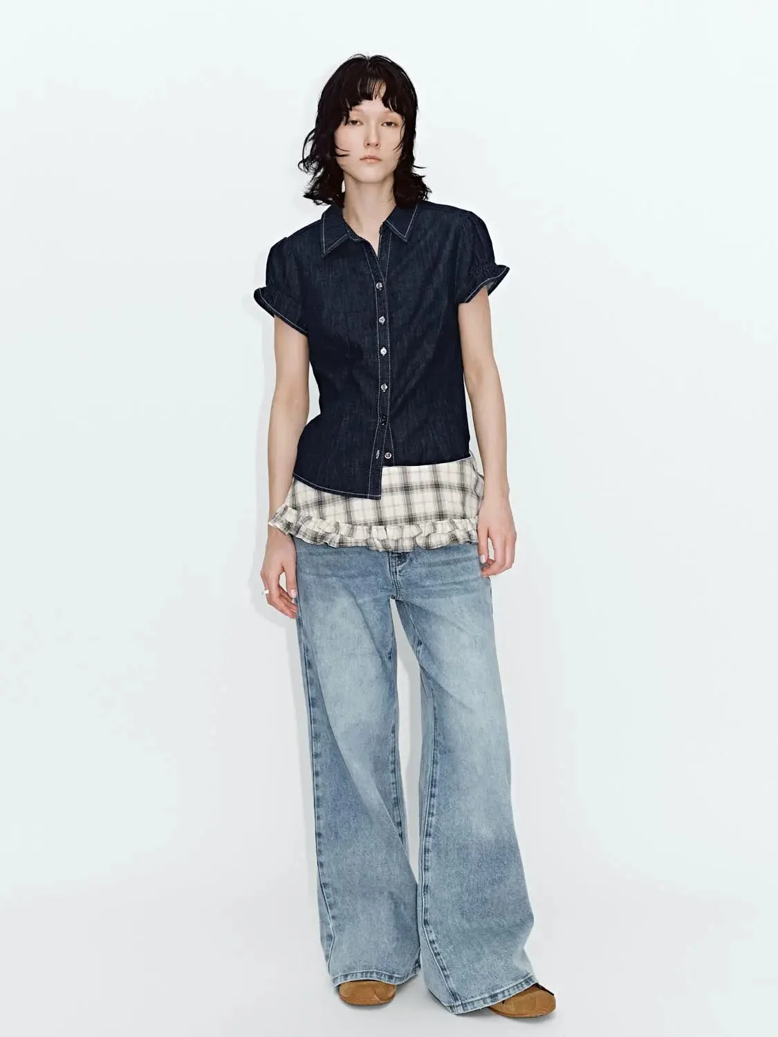 4426-puff-short-sleeve-skinny-fit-denim-shirts-4.webp Puff Short Sleeve Skinny-Fit Denim Shirts