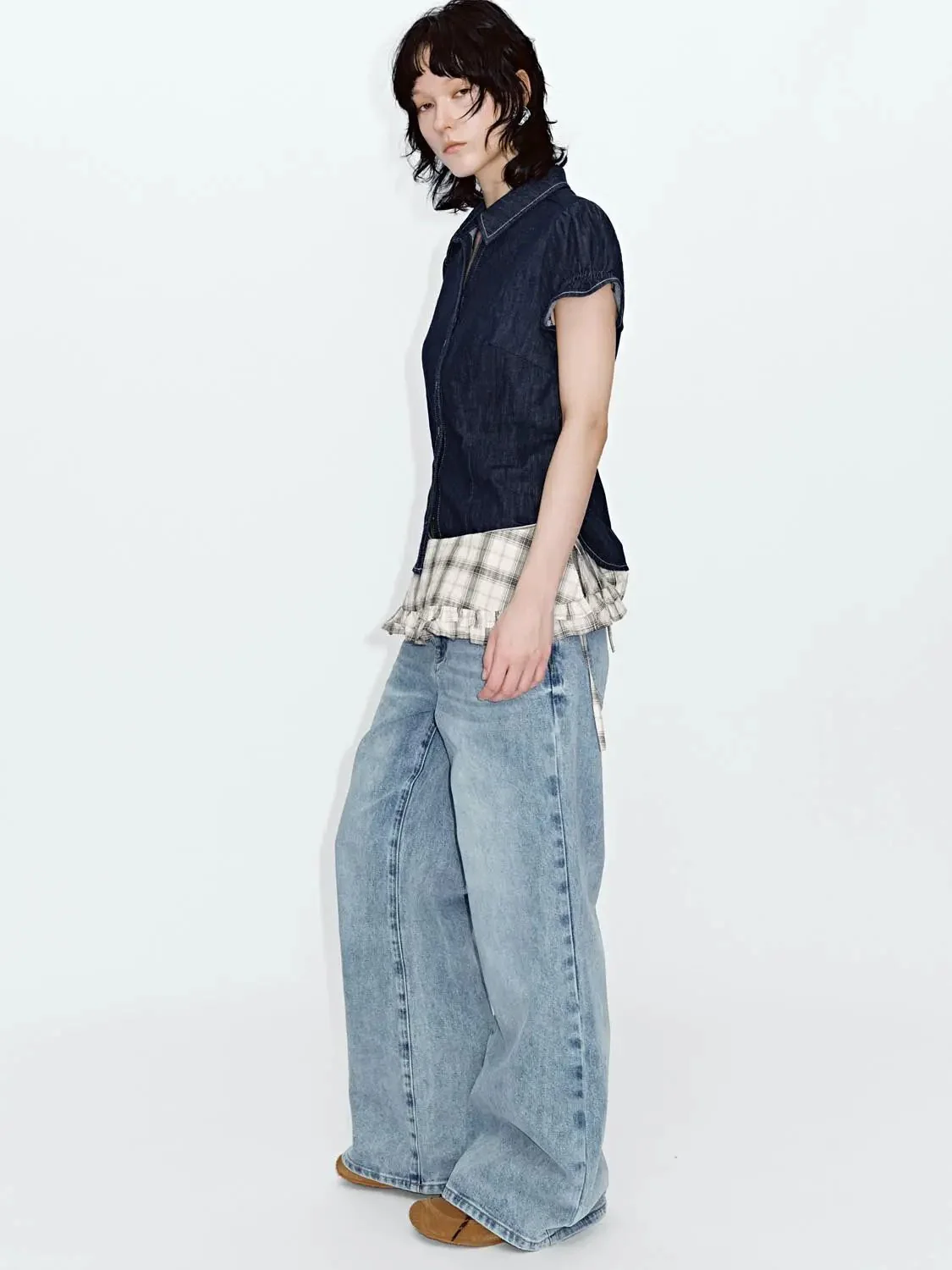 4426-puff-short-sleeve-skinny-fit-denim-shirts-5.webp Puff Short Sleeve Skinny-Fit Denim Shirts