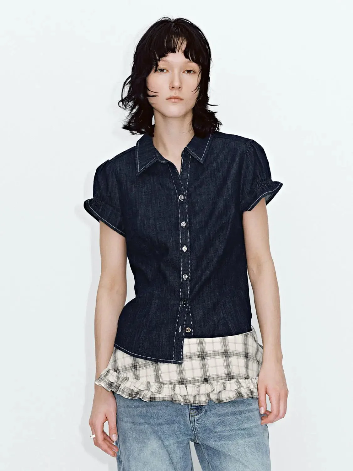 4426-puff-short-sleeve-skinny-fit-denim-shirts-9.webp Puff Short Sleeve Skinny-Fit Denim Shirts
