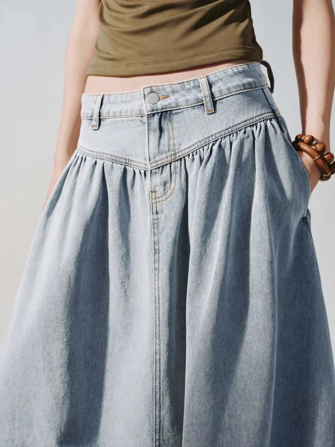 454-cotton-shirring-detail-denim-aline-midi-skirts-7.webp Cotton Shirring Detail Denim Aline Midi Skirts