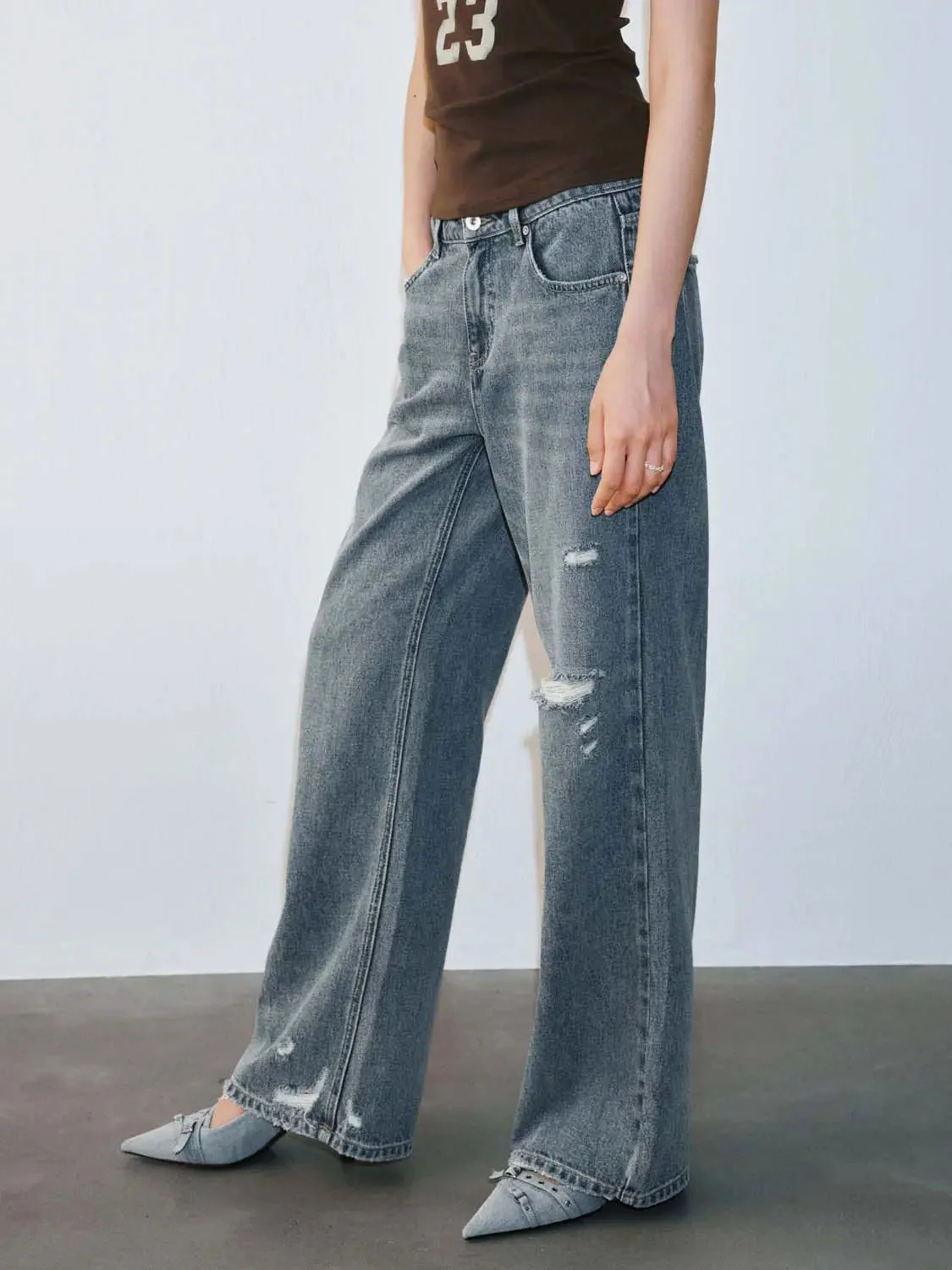 Cotton Lyocell Raw Detail Flare Leg Jeans